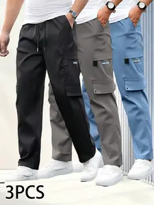 3 Pack Men's Casual Cargo Pants Multi-pocket Durable Trousers pantalones para hombre pants for men, Menswear, Mid Waist tiktokshopspringglowup