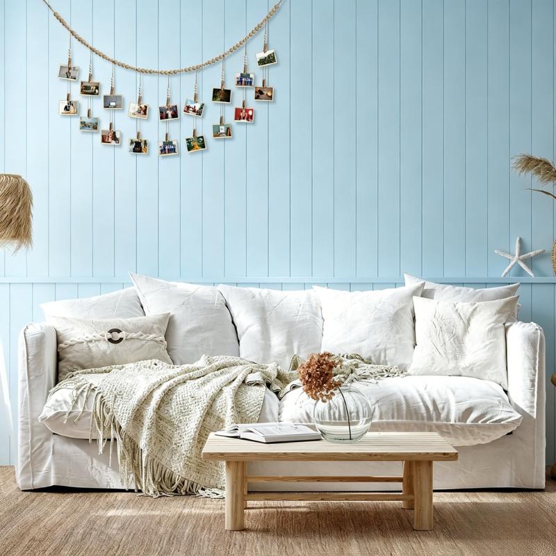 Boho Photo Display String, 4ft Wooden Bead Garland with 9 Clips, Hanging Picture Collage Decor for Cubicle, Dorm, Nursery, Rustic Bedroom & Office