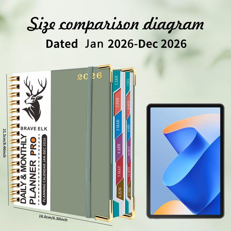 2026 Dual Line Spiral Planner Book, 400 Pages, 12 Months Weekly Monthly Plan, Improve Learning & Efficiency, Memo, Time Organization, Personal Planning, Spiral Bound Planner