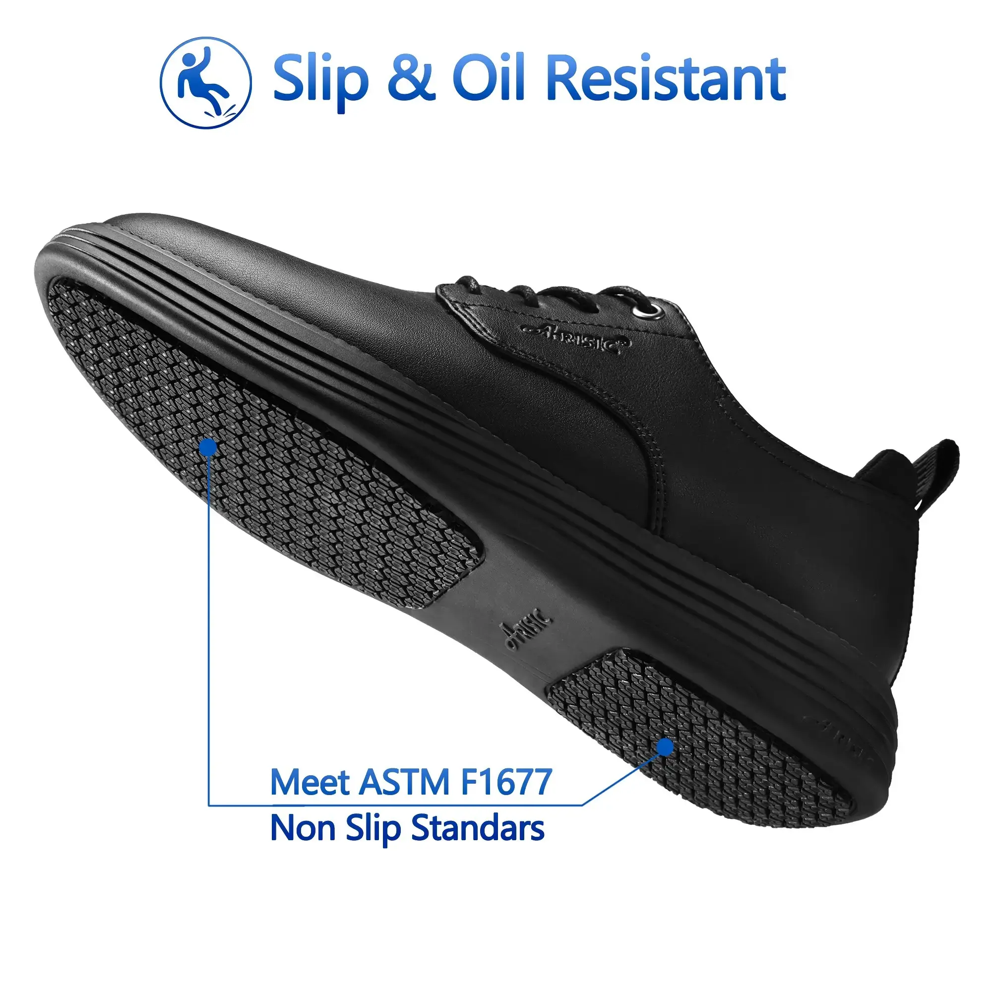 Men's Slip-Resistant Work Shoes, Water-Resistant Synthetic Leather Dress Sneakers, Lightweight Cushioned Walking Footwear with EVA Midsole for Kitchens, Walking Shoes