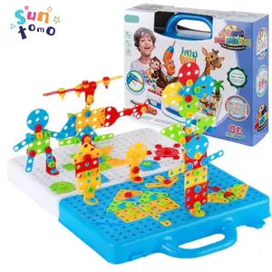 Suntomo Electric Drill Puzzle Toy Set, Design and Drill Toy for Kid, 3D Construction Engineering Building Blocks for Boys Girls, Educational Toys for Kids