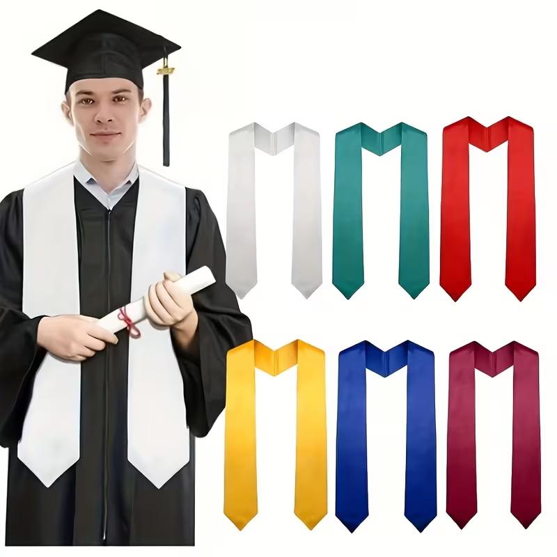 4 Pcs Satin Graduation Stole Scarf with Bright Stripes – Polyester, Hand Washable, Honor Stole for Adult Graduates, Matching Tassel & Academic Robe DIY Decoration in Multiple Colors**