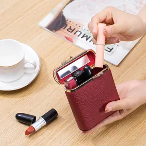 New genuine leather creative lipstick bag, portable makeup mirror and cosmetics storage box, exquisite coin purse, made of top-grade cowhide.High-end and elegant, a perfect Valentine's Day or birthday gift for your girlfriend or wife