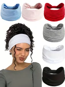6pcs Set Women's Knotted Wide Headband, Bohemian Style Elastic Non-Slip Thick Stretchy Hair Band for Exercise, Running and Sports, Headbands Women
