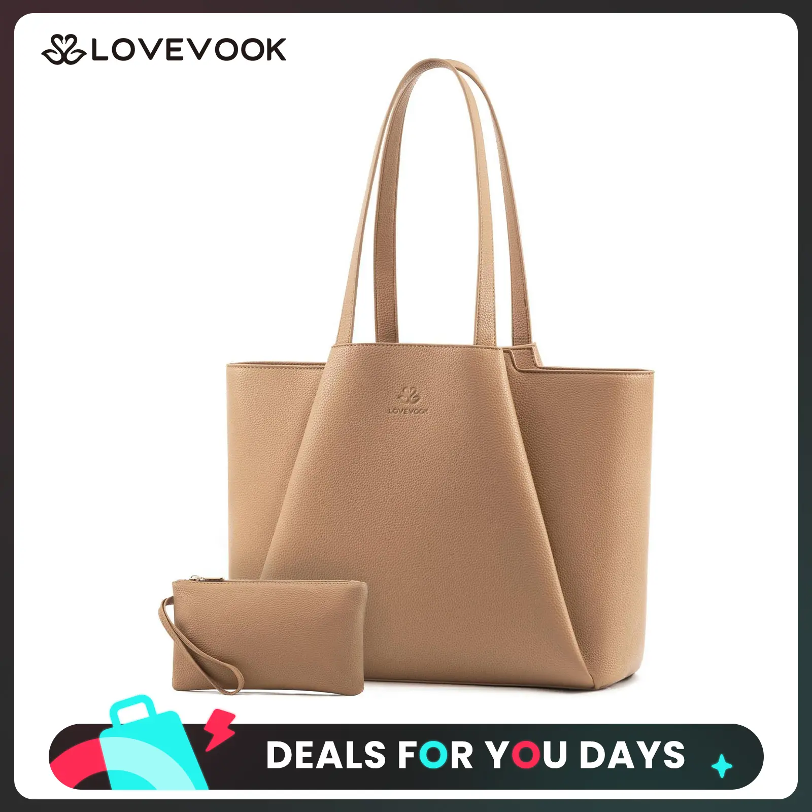 LOVEVOOK Laptop Tote for Women - 15.6 Inch Faux Leather Laptop Bag with Clutch, Large Capacity Office Purse Computer