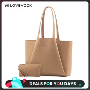 LOVEVOOK Laptop Tote for Women - 15.6 Inch Faux Leather Laptop Bag with Clutch, Large Capacity Office Purse Computer