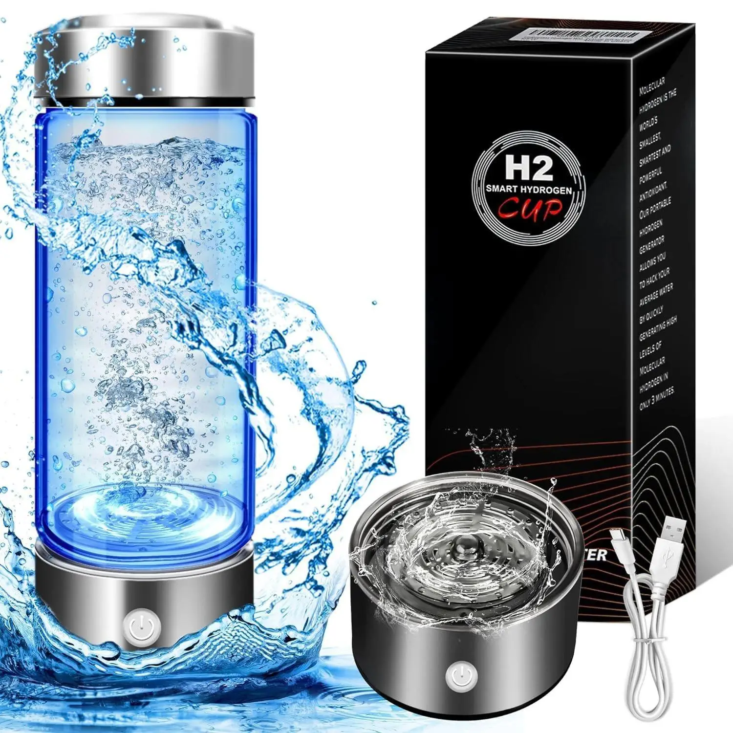 Hydrogen Water Bottle, 1 Count USB Charging Hydrogen Water Bottle Generator, Kitchen Accessories Quick Electrolysis Water Bottle for Travel, Exercise