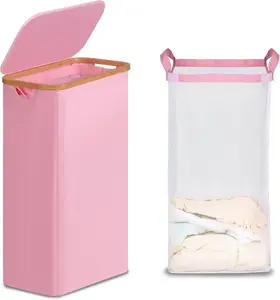 Slim Laundry Basket with Lid, Narrow Laundry Hamper with Removable Bag, Skinny Dirty Clothes Basket with  Handles for Bathroom, Bedroom & Laundry Room, 75L