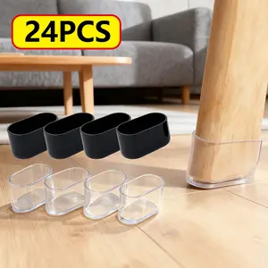 24 chair leg floor protection pads, 4x3cm/1.57x0.79in chair leg covers, noise reduction, outdoor metal furniture anti-slip blocks, chair leg protectors, oval, anti-slip chair seat covers, furniture care, Hardware (black/transparent)