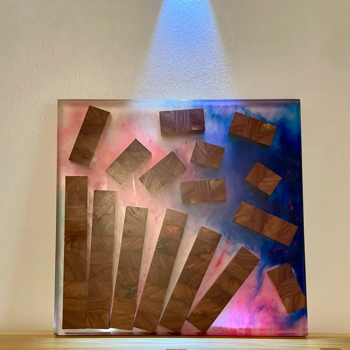 Epoxy Resin Cast Wall Art with Natural Canary Wood from South America - 14.5” x 14.25” x 1”
