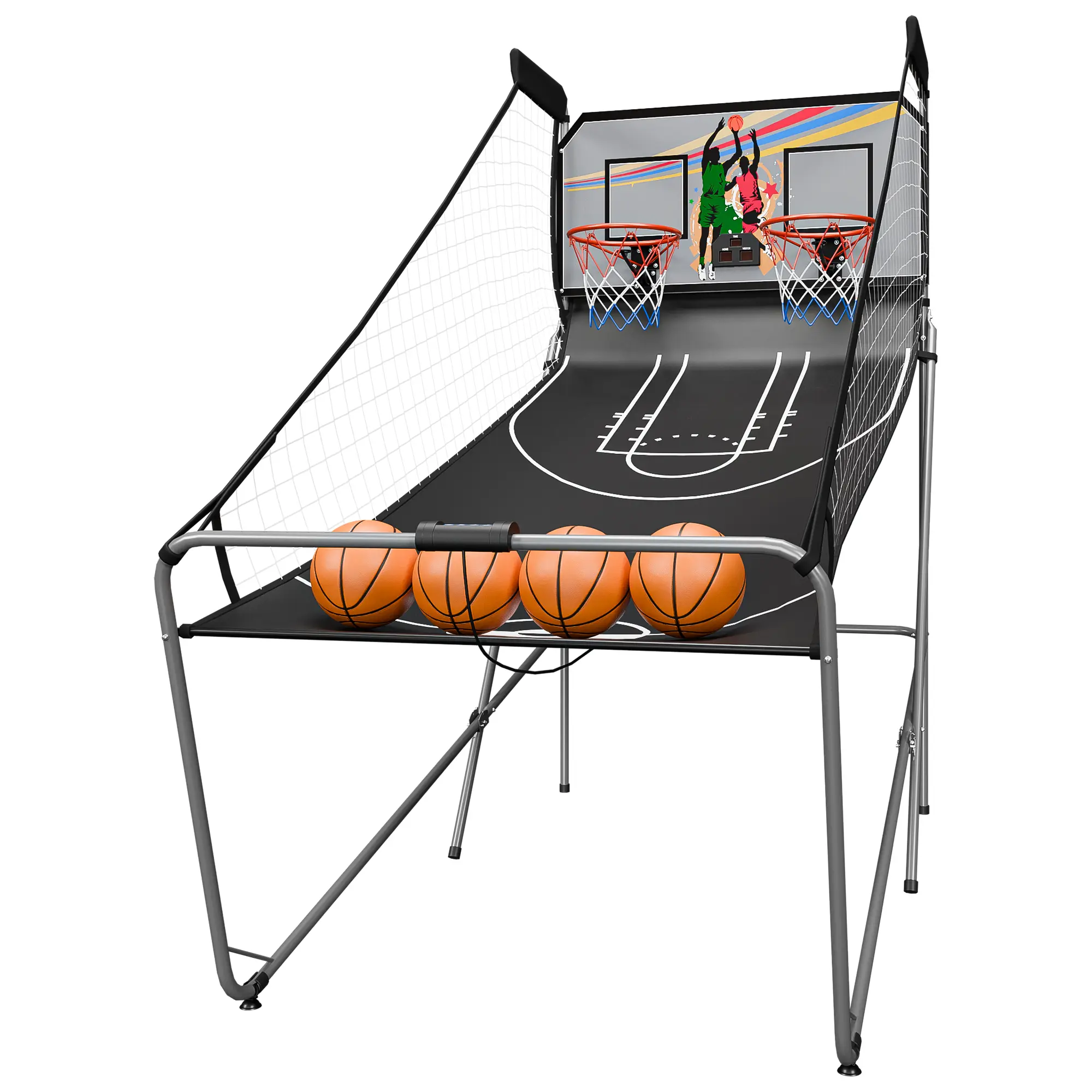 Foldable Double-Shot Basketball Arcade Game with Steel Frame, MDF Board, 2-Player Electronic Hoop, LED Scoreboard & 8 Game Options for Kids, Adults
