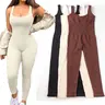 High-Stretch Seamless Ribbed Knit Women's Tummy Control Butt Lifting Bodysuit Athletic Style Yoga Fitness Long Length Sleeveless Solid Color