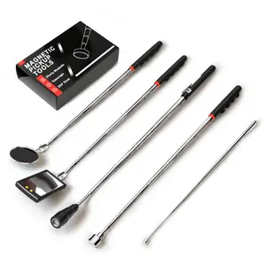 Telescoping Magnetic Pick Up Tool Kit with LED Light 5PCS 1lb & 15lb Pickup Rod Round Square 360 Swivel Adjustable Inspection Mirror Flexible LED Flashlight Extendable Magnetic Tools