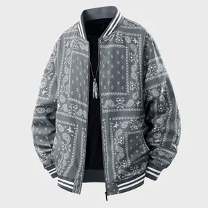 Vintage Cashew Flower Patchwork Baseball Jacket, Men's Casual Fashion Jacket, Aesthetics, Everyday Classic, Polyester, Regular Edition