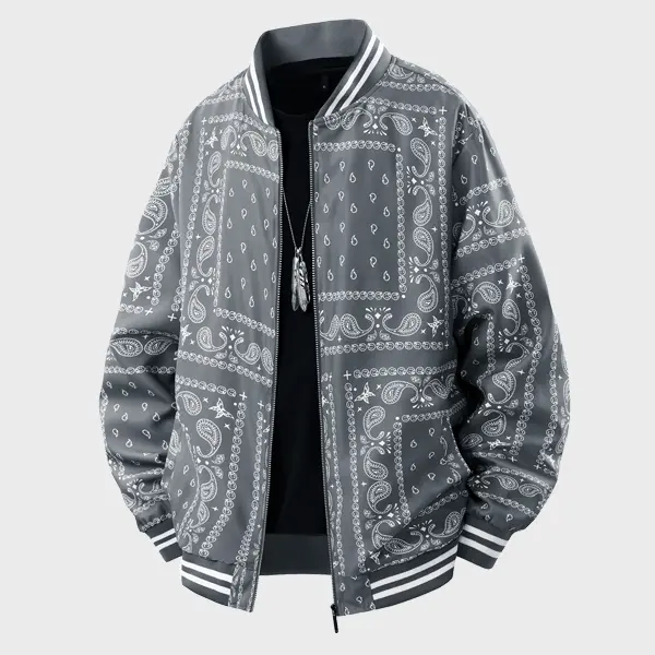 Vintage Cashew Flower Patchwork Baseball Jacket, Men's Casual Fashion Jacket, Aesthetics, Everyday Classic, Polyester, Regular Edition