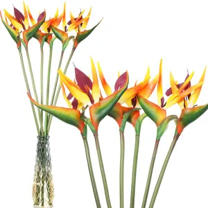 12 Bird Of Paradise Artificial Plant 24 Inches Hawaiian Tropical Flowers Rubber Strelitzia Faux Bouquet For Home Garden Office Wedding Indoor Outside Party Decor Diy (yellow)