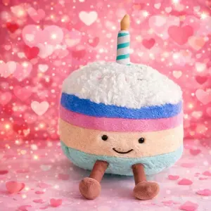 JELLYCAT Birthday Cake Plush – Soft Pastel Stuffed Cake Toy with Candle, Cute Gift for Kids Girls & Plush Collectors