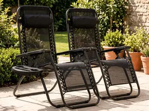 Zero Gravity Outdoor Portable Folding Camping Lawn Deck Patio Pool Recliner Lounge Chair for Adults, Adjustable Headrest, Black