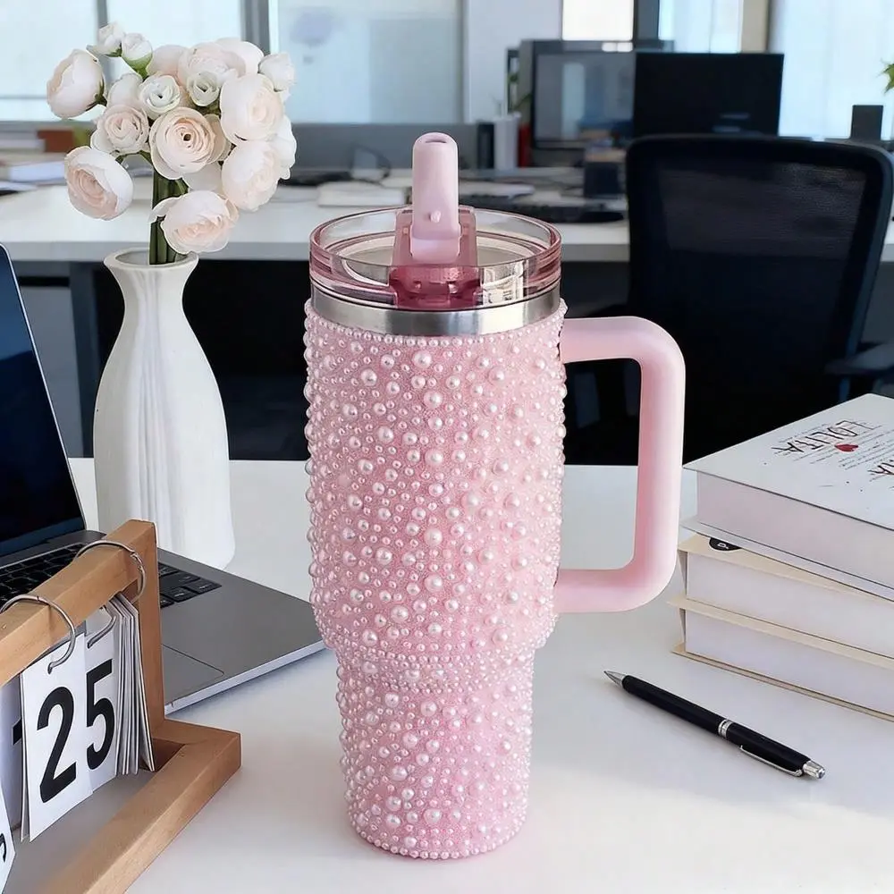 40oz Stainless Steel Waterproof Vacuum Flask - Pearl Diamond Design, 6-12H Thermal Insulation, 24H Cold Retention, Car Cup Holder Fit, Portable, Multi-Color Sports Travel Essential, Festival Gift, Flasks, 6-12 Hours Thermal Insulation