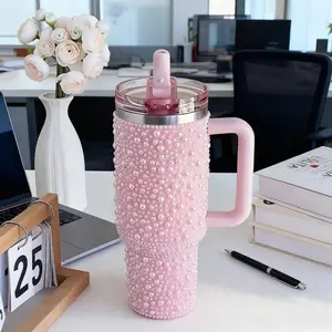 40OZ Vacuum Insulated Tumbler, Pearl Diamond Design, Car Cup Fit For Vehicle Cup Holders, 24H Cold Retention, Sports & Outdoor Travel Essential, Multiple Colors, Perfect Festival Gift