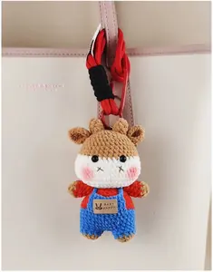 Huggli Handmade Crochet Deer Keychain, Cute Red & Blue Plush Bag Charm with Carabiner for Backpacks, Purses & Keys
