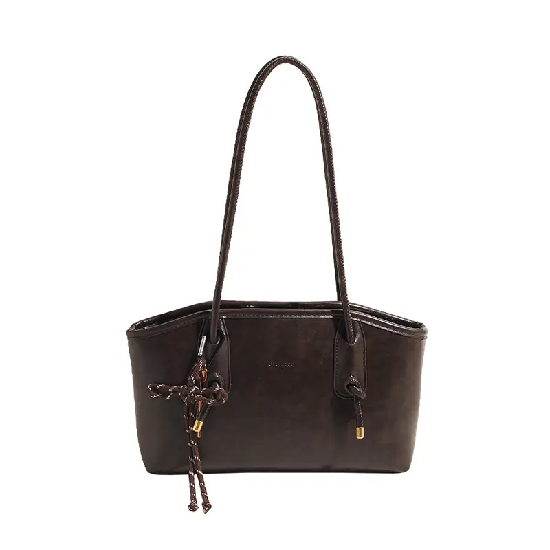 Minimalist Brown Leather Tote for Work & Casual Use Vintage Monogram Hobo Shoulder Bag versatile commuter