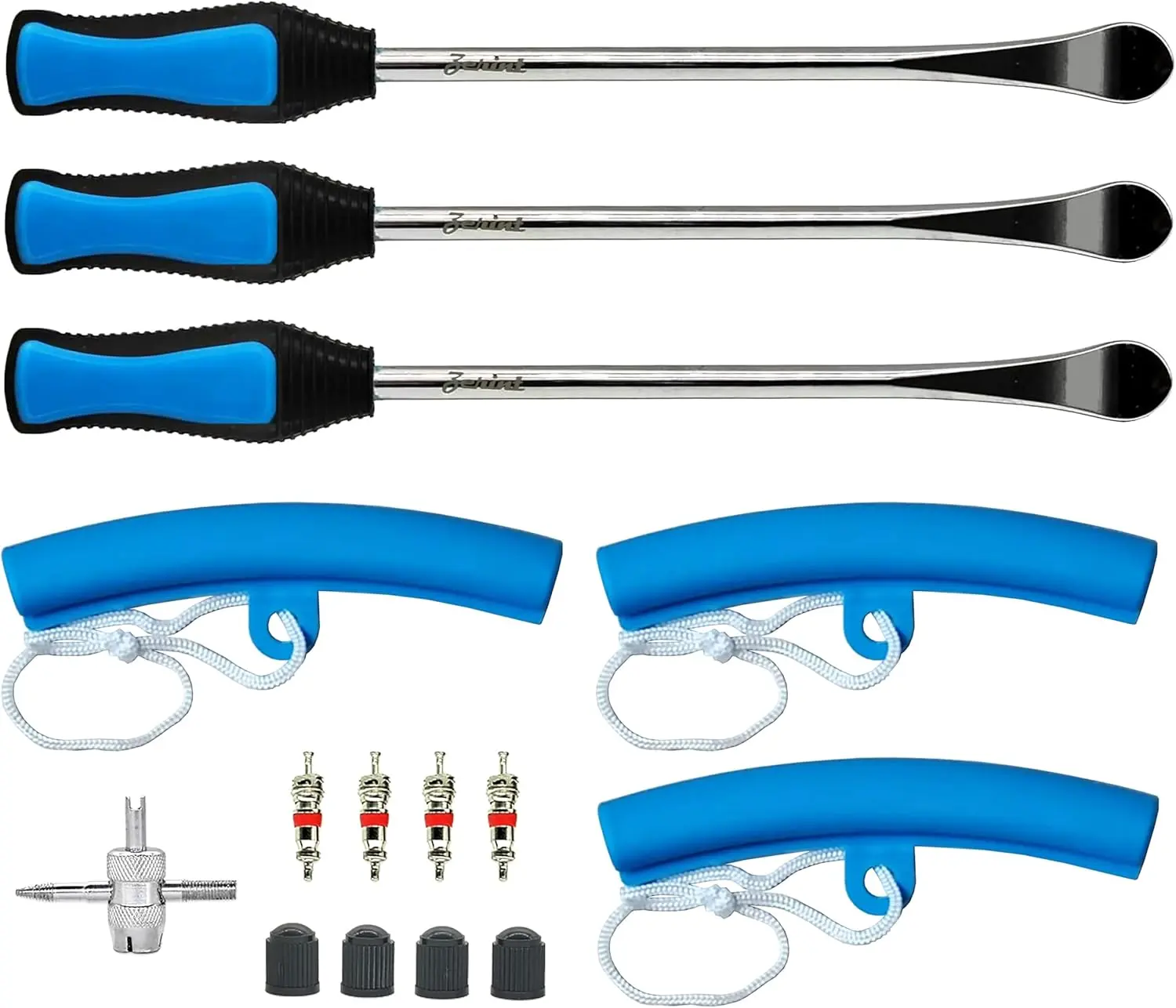 Heavy Duty Tire Repair Tool Kit, 3x11.5 Steel Tire Irons & 3 Rim Protectors, 4-Point Valve Tool with 4 Cores/Caps, Motorcycle/Bike/ATV Tire Changer Levers