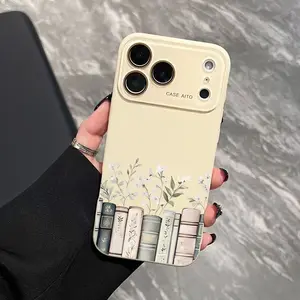 Flowers Wall and Books Case for iPhone 17 Pro Max 17Air 17 16E 16 15 14 13 12, Ultra Skin-Friendly TPU, All-Inclusive Glass Lens Protection, Aesthetic Floral Library Gift, Trendy Dopamine Ins Style Cover, Shockproof Slim Case, Lens Window Design