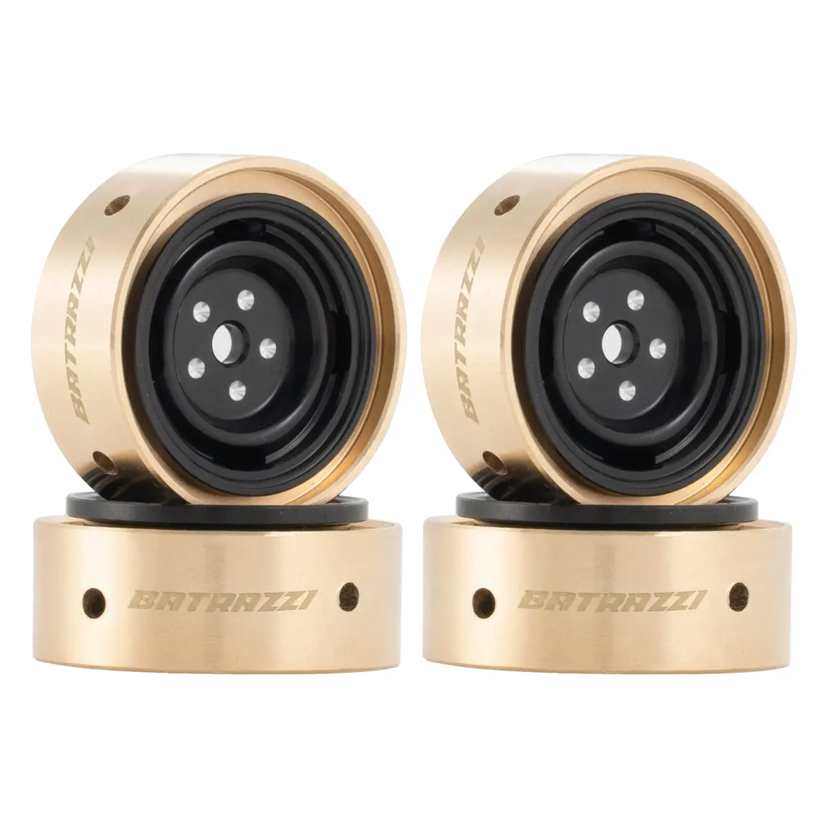 BATRAZZI CNC Machined Beadlock Road Wheels - 4pcs 0.8" Black Brass-Aluminum 4-Slot Wheels with Low Center of Gravity, Quality Aesthetic Scale Game Accessories for SCX24/CR24/FCX24M Micro Crawler Enthusiasts & Upgrade Models