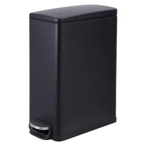 Garvee Slim 12 Gal (45 L) Stainless Steel Kitchen Garbage Can with Lid, Inner Bucket, Step-On Foot Pedal, Narrow Black Metal Trash Bin for Efficient Waste Management