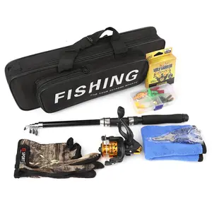 Complete Fishing Gear Set, Retractable Rod Reel Combo with Glove, Bait Line Portable Bag, Freshwater Saltwater Fishing Tools, Telescopic Spincast Rod