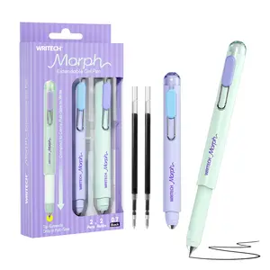 WRITECH Morph Extendable Gel Pen: 0.5mm Black Ink Mini to Full Size Soft Grip Portable Extendable Pocket Pen Set with 2 Pens and 2 Refills