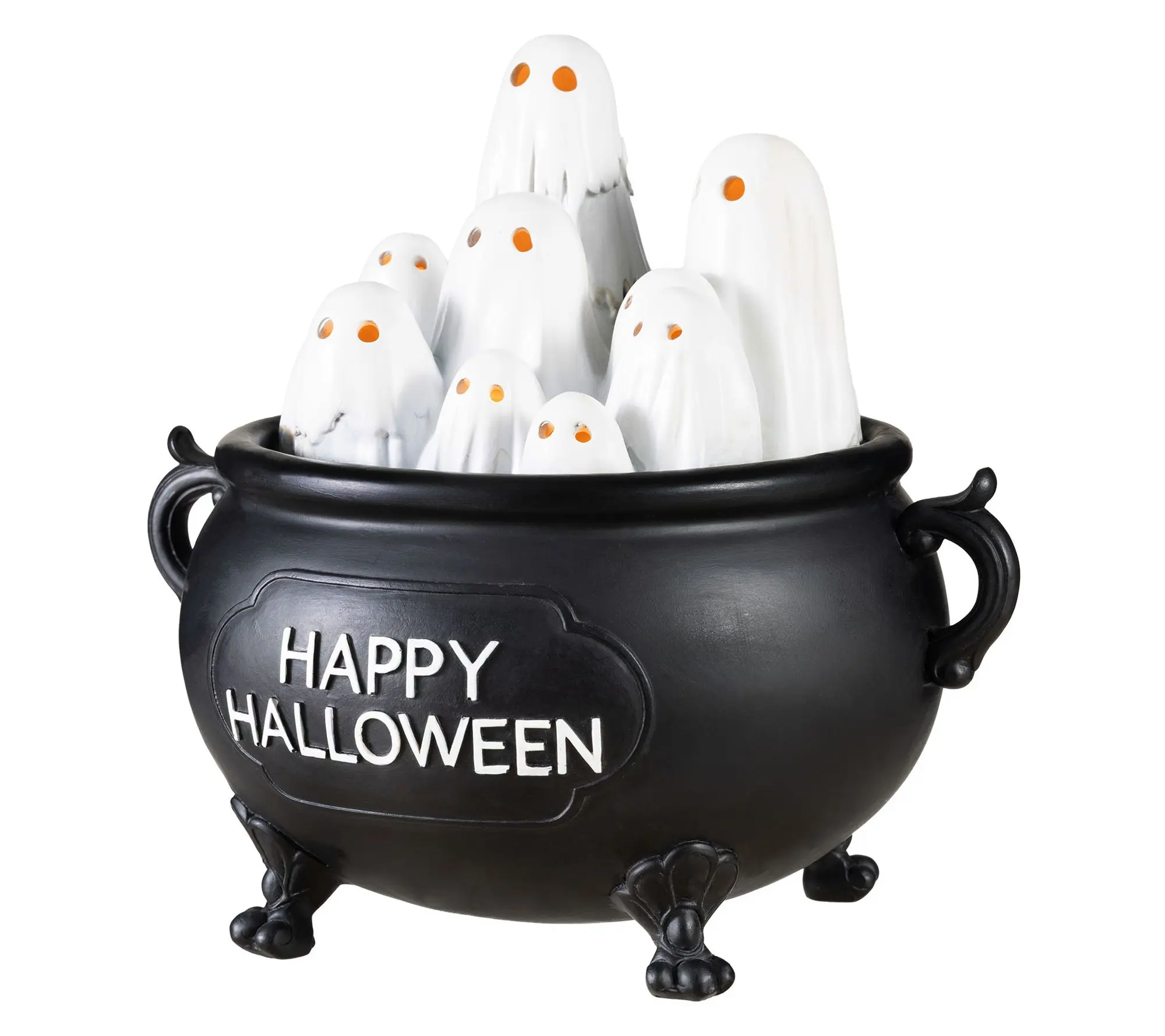 Glitzhome 9"L Halloween Lighted Ghosts in Cauldron Table Decor