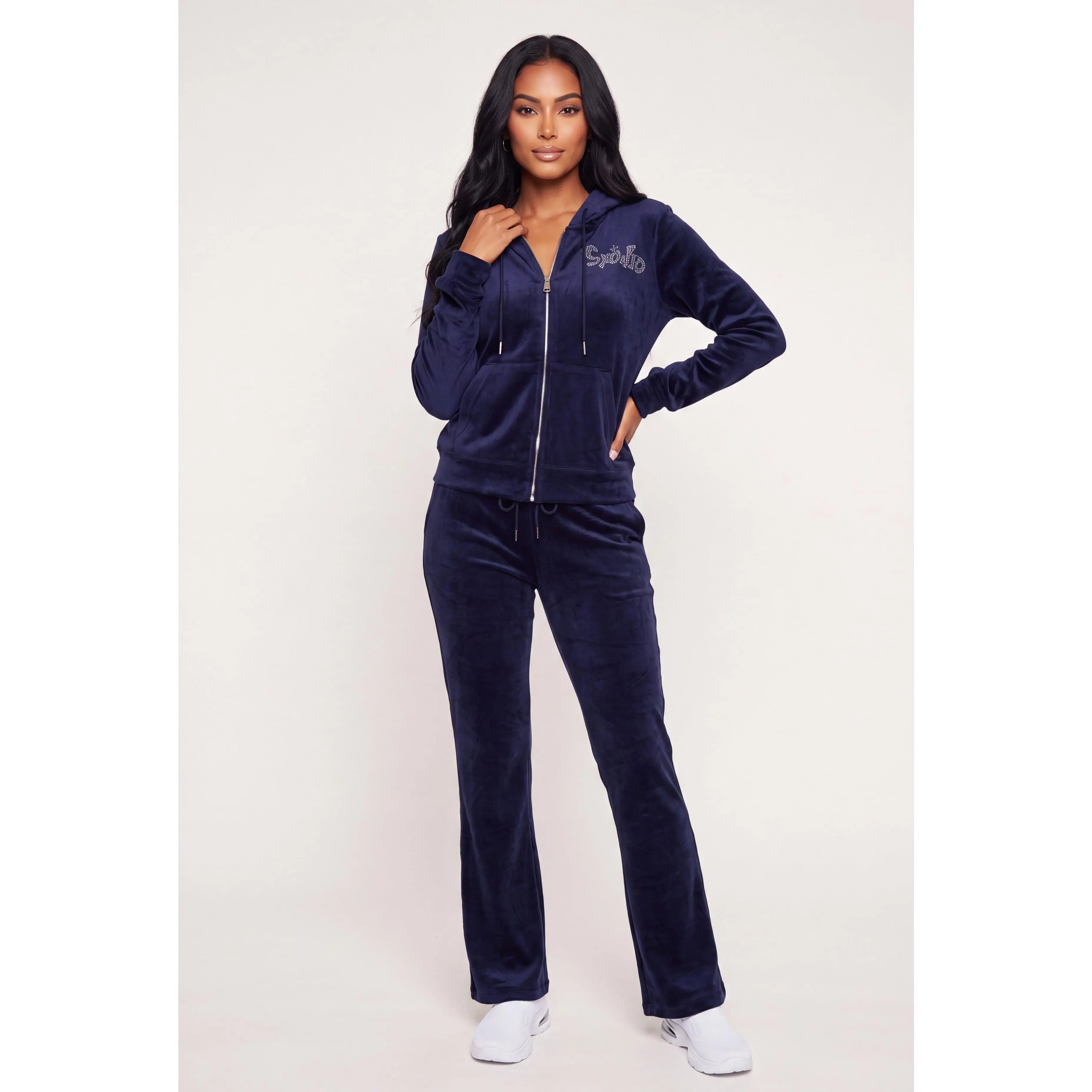 Rhinestone Spoiled Graphic Velour Drawstring Sweatpants