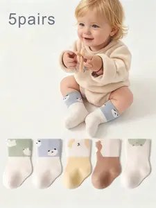 5 Pairs Newborn Socks for Spring Summer Autumn, Loose Fit Baby Mid-Calf Socks, Cute Cartoon Design, Socks, Fall & Winter