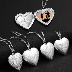 Romantic Cute Heart Photo Frame Pendant Necklace Love Heart Charm Openable Locket Necklaces Women Men Fashion Memorial Jewelry
