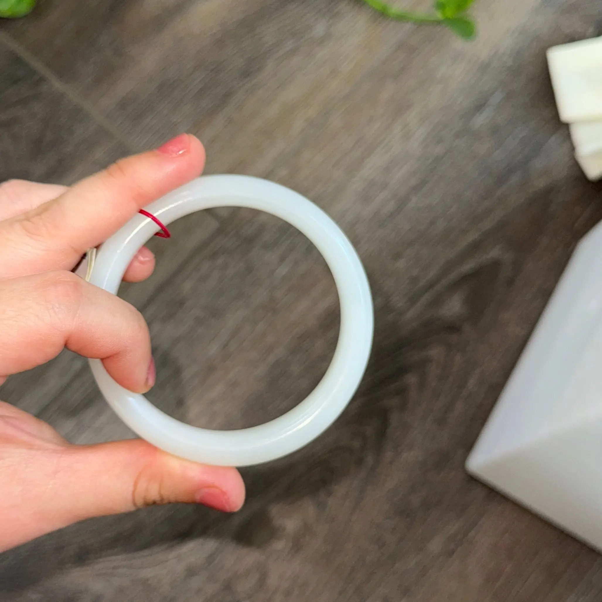 White Natural Jade Bangle, Sheep-Fat White Nephrite Jade Bangle