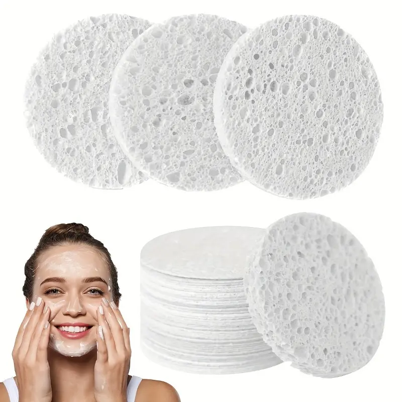 50 Pack Natural Compressed Facial Sponges, Facial Cleansing Pads, Alcohol-Free, Mild, Gentle Exfoliating and Makeup Application, Suitable for All Skin Types, No Fragrance