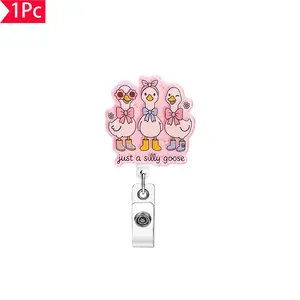 Just a Silly Goose Cute Glitter Badge Reel, Animal Shaped Badges, Fun ID Clip for Stylish Accessories, Ideal Gift for Trendy Fashion Enthusiasts
