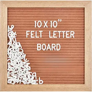 Felt Letter Board with 294 Letters, Numbers, Symbols - 10x10 inch Changeable Message Board with Wooden Frame Wall Mount (Brown)