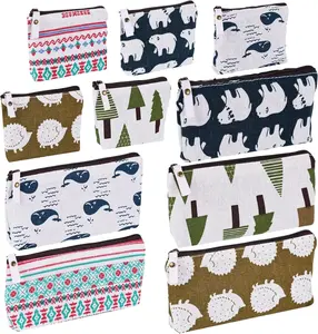 10Pcs Canvas Zipper Pencil Bags, 5 Style Mini Canvas Pouches | Multifunctional Cosmetic Makeup Bag & Coin Purse, Portable Small Travel Pouch | Lightweight Organizer for Purse, Stationery, Tools, Hardware, School, Office, Home Daily Storage Use