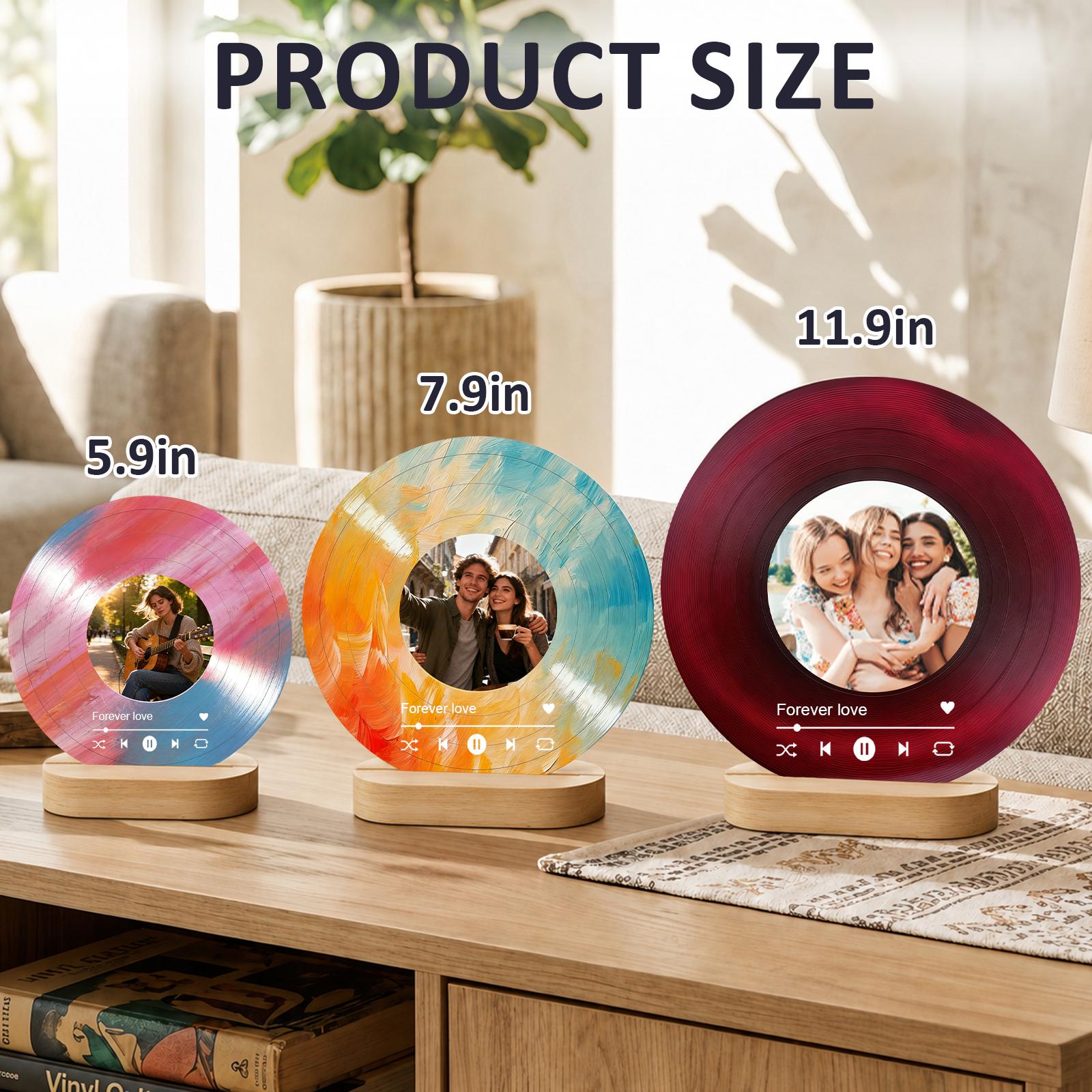 [HKZZ.Made] Custom Spotify Vinyl Record Acrylic Plaque with I-Shaped Base (5.9/7.9/11.9in), Retro Music Disc Design, LED Atmosphere Light, Personalized Photo Art Decorative Piece, Cool Gift for Music Lovers