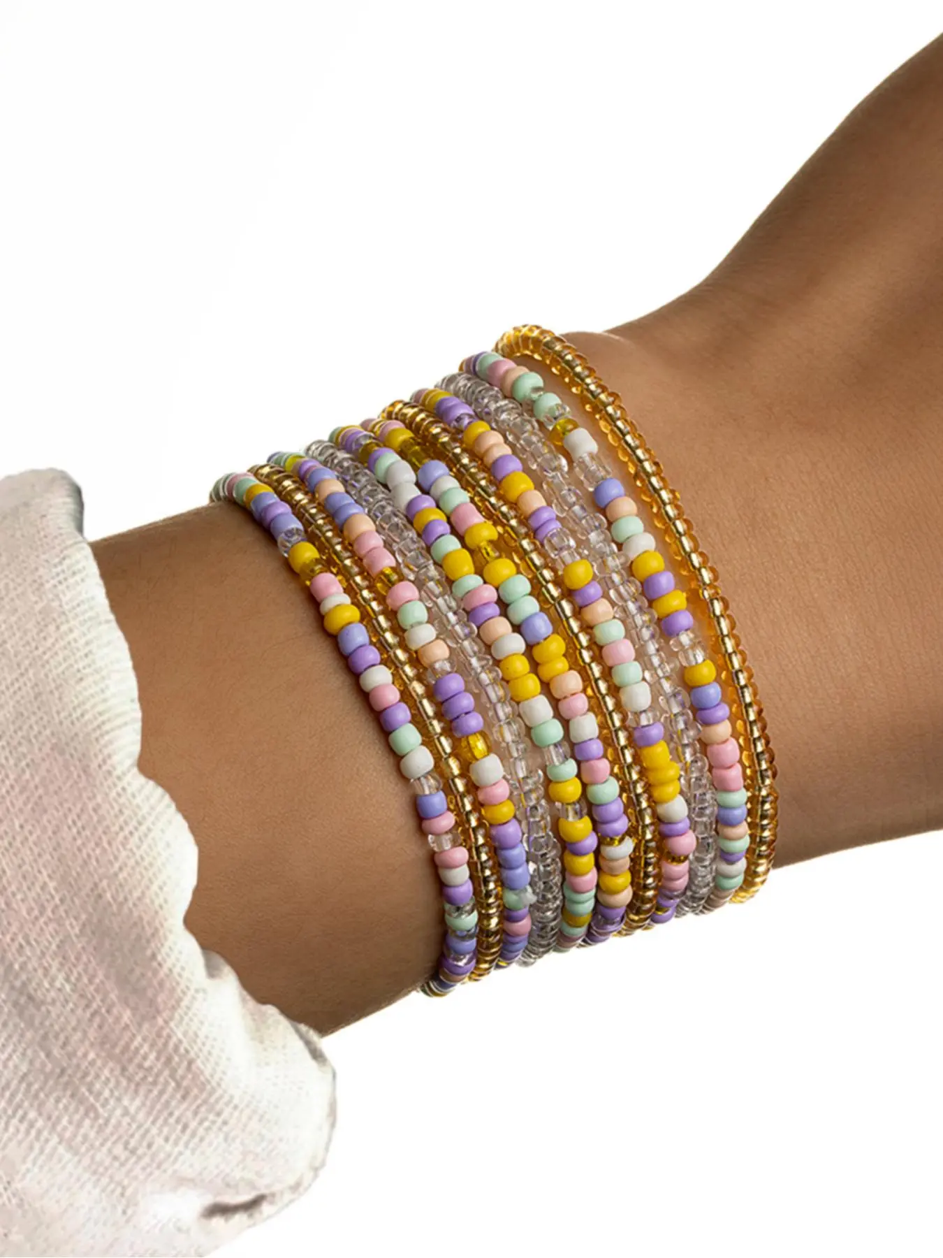 Boho Style Colorful Beaded Bracelet, Fashionable Beaded Bracelet for Women & Girls, Casual Trendy Accessories for Party and Daily Life, Multilayered Bangles, Stackable Bracelets, Bohemian Bracelets