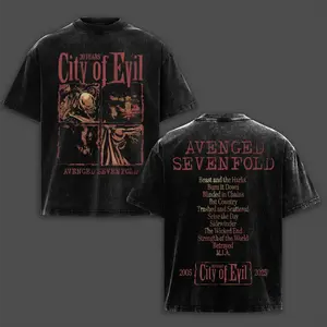 City of Evil Avenged Sevenfold Band T-shirt & Hoodie Washed – Vintage Acid Wash Heavy Cotton Oversize Unisex Rock Band T-Shirt, Retro Y2K Metalcore Streetwear Top, A7X Tour Merch Menswear for Fans