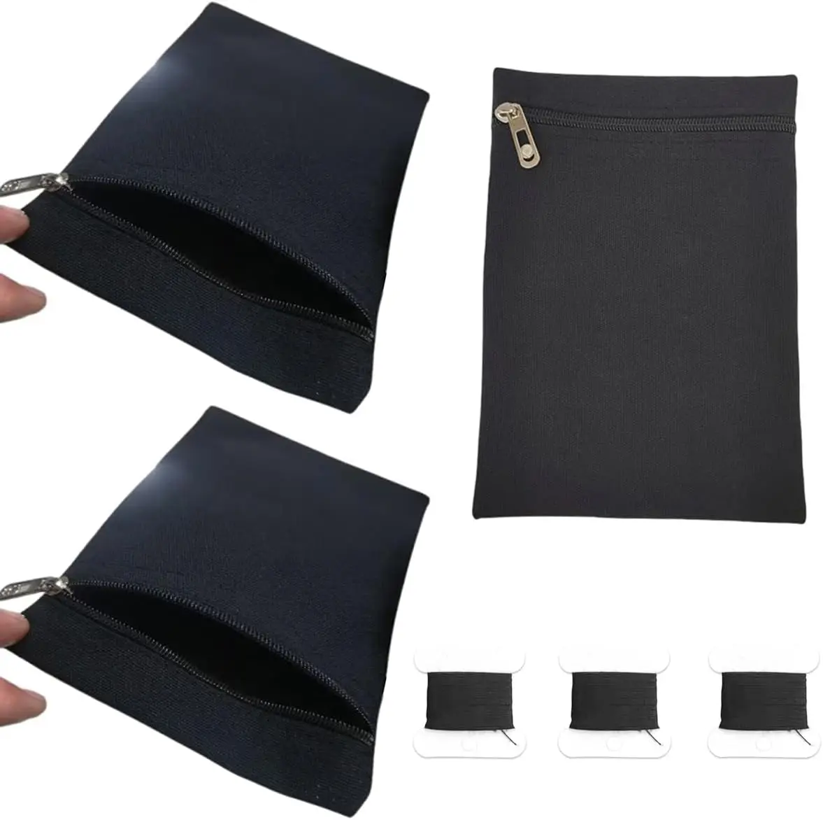 3 Pack Sew-in Side Pocket with Zipper Sewing on Jacket Inside Pockets Anti-Theft Phone Pouch Passport Holder Hidden Travel Wallet Secure Pocket for Jackets Windbreaker Hoodies Sweatshirts Coat