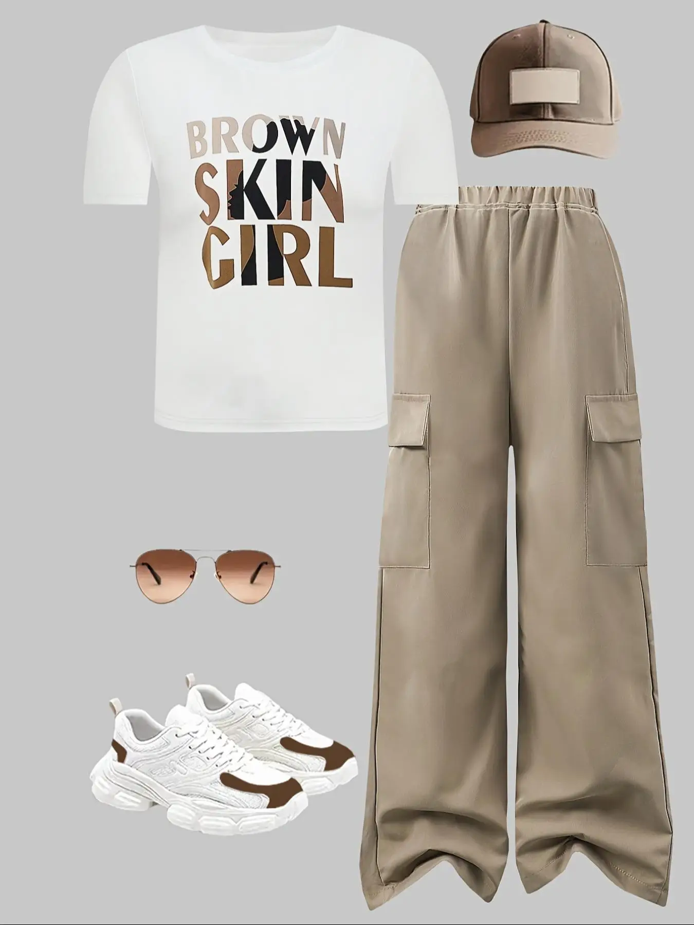 Toddler Girl's Letter Print Short Sleeve Tee & Cargo Pants Two-Piece Set, Casual Round Neck T-shirt & Pocket Trousers for Summer, Kids Clothes for Dai