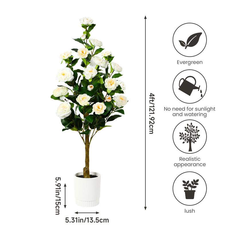 SHareconn 2-Pack 3/4FT Artificial Camellia Trees with Blooming Flowers, Lifelike Faux Plants for Indoor Outdoor Home Porch Decor, No Maintenance Needed