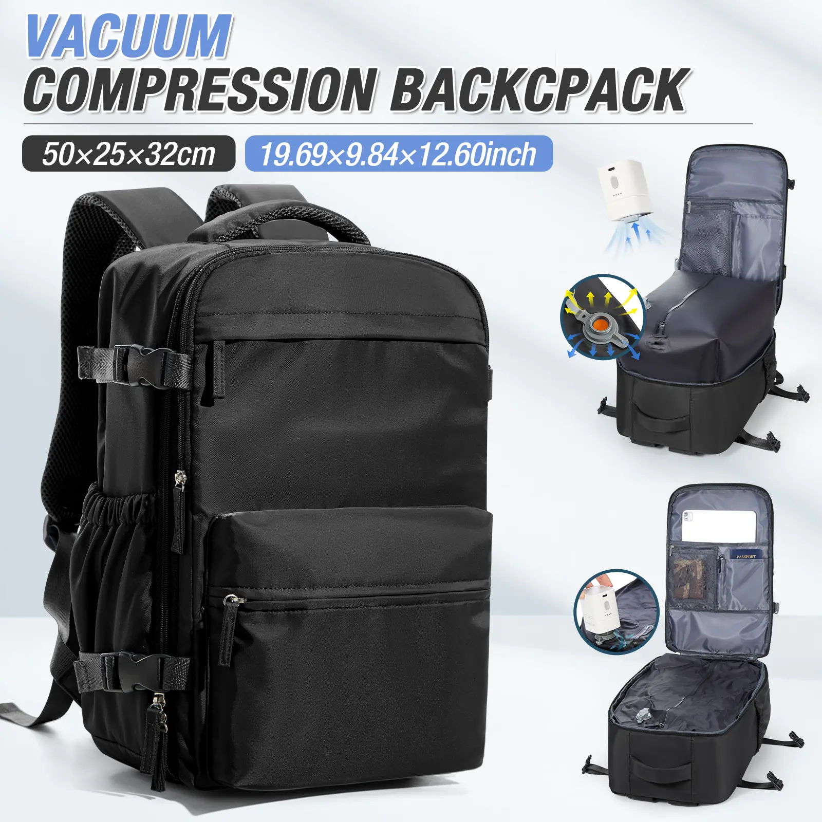 COOWOZ Travel Vacuum Compression Backpack, Airplane Personal Item Carry-On Bag, Luggage Backpack for Men and Women, Perfect for Long Journeys, Gift for Holidays, Size 42x29x15cm