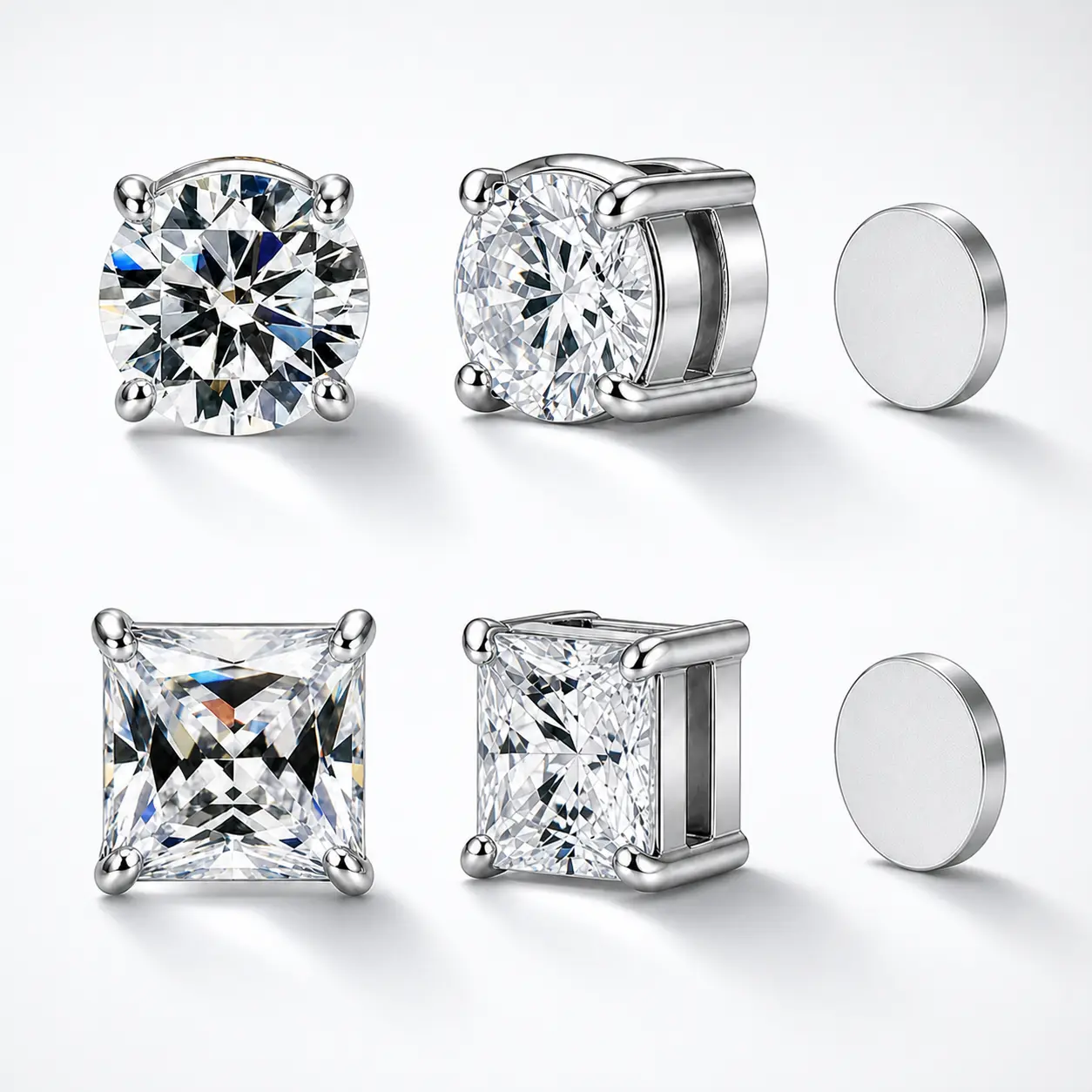 Magnetic Clip-On Earrings, No Piercing Required, Medical-Grade Stainless Steel, Hypoallergenic, AAA+ CZ Cubic Zirconia, Non-Pierced Ear Jewelry, Unisex Casual Earring Set for Everyday Wear