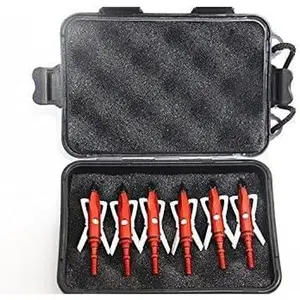 Broadhead case holds 6black plastic portable box for arrowheads holds 6